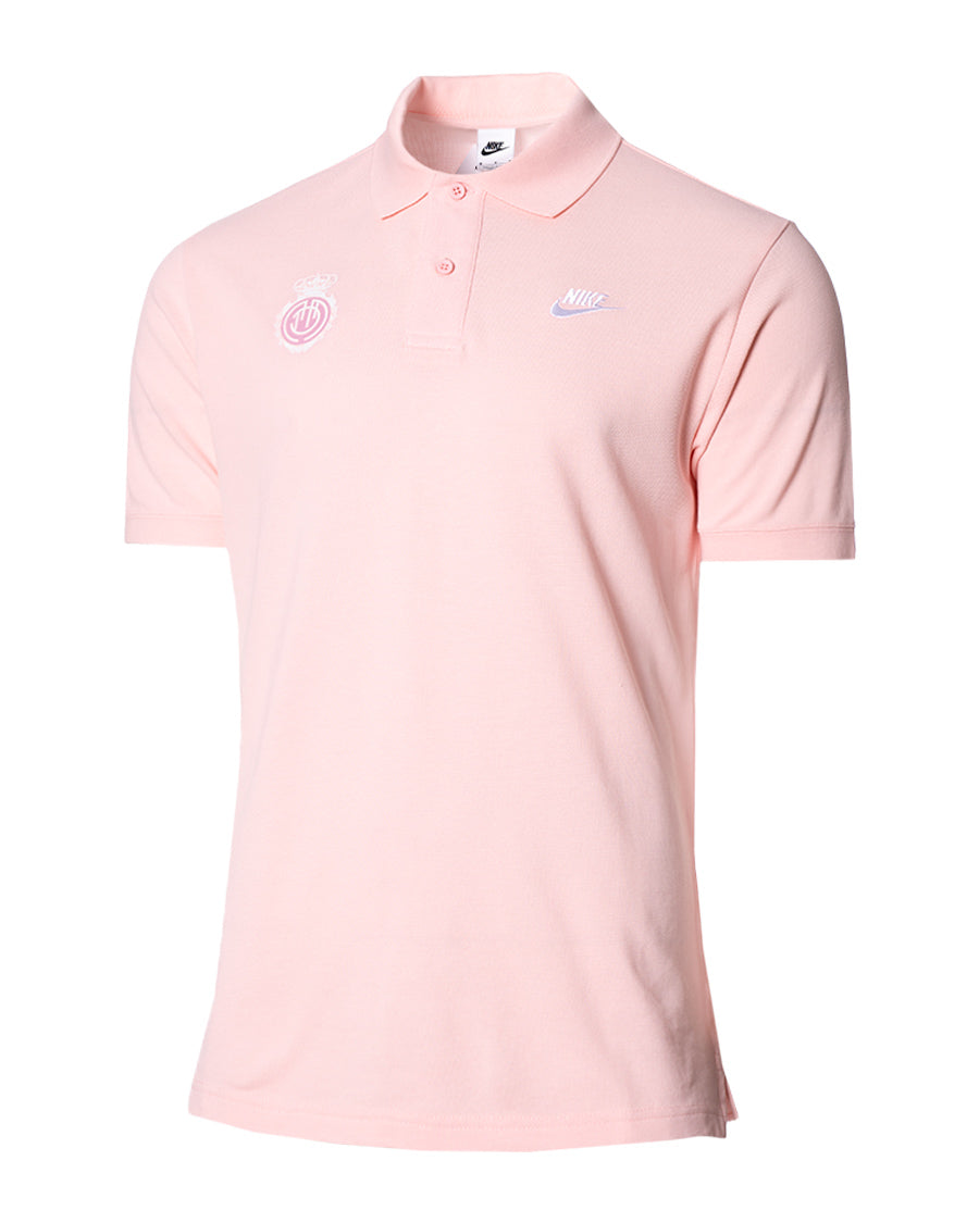 Polo RCD Mallorca Fanswear 2023-2024 de color rosa florida i blanc
