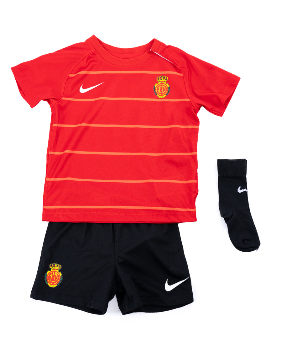 Kit infantil primer equipament de joc RCD Mallorca Home Kit 2023-2024 vermell University, negre i blanc