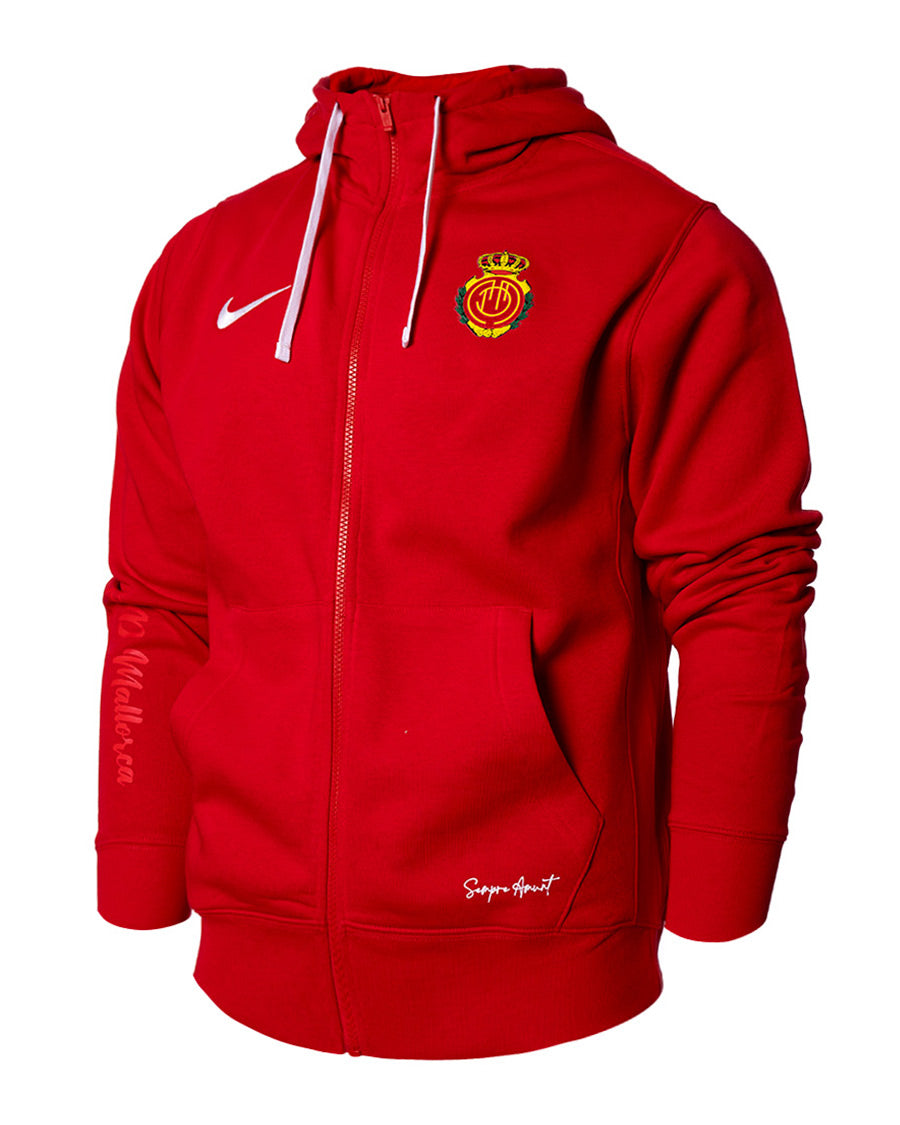 Dessuadora infantil amb caputxa RCD Mallorca Fanswear 2023-2024 de color vermell University i blanc