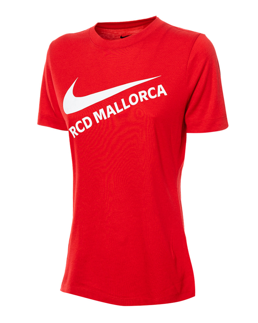 우먼 RCD 마요르카 팬즈웨어 로고 티셔츠 2023-2024 유니버시티 레드-화이트
